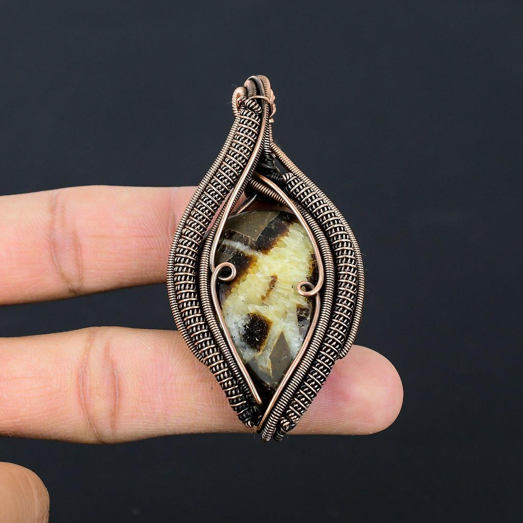Lovely Septarian Gemstone Pure Copper Wire Wrapped Handmade Pendant Jewelry For Gift