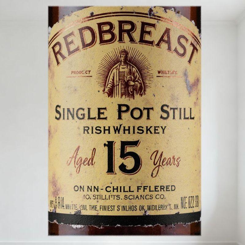 Redbreast 15 лет Односолодовый ирландский виски с перегонным кубом Винтажная этикетка Металлическая жестяная табличка для бара Домашний декор Мужская берлога Настенное искусство