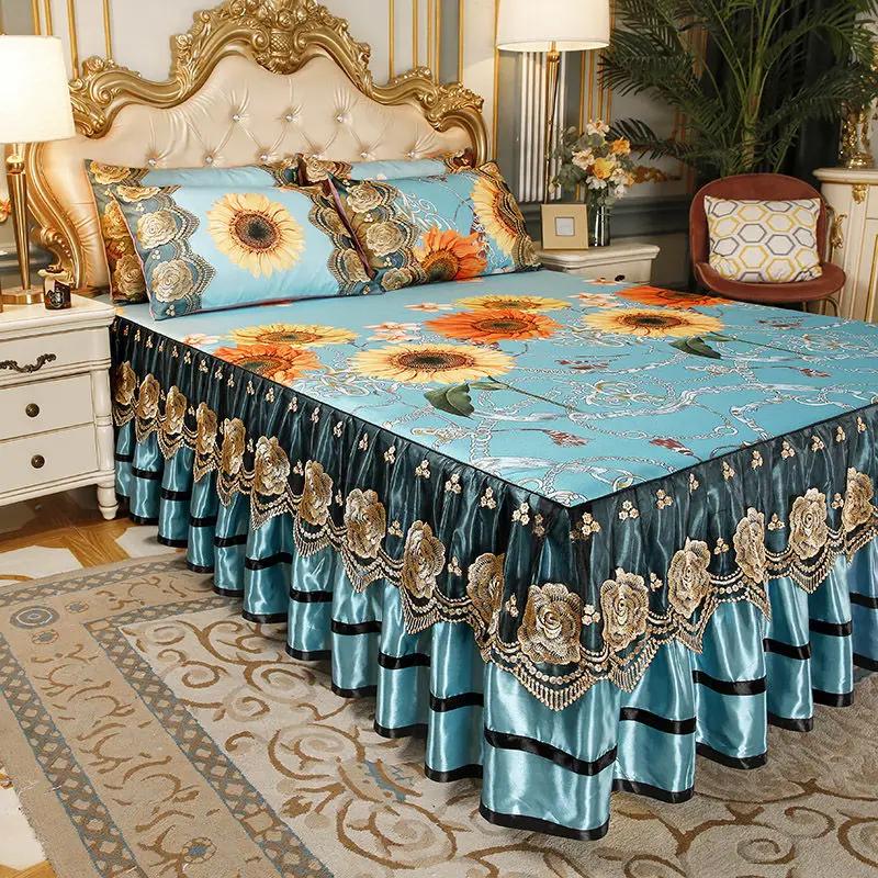 3 шт., мягкий коврик для льда, покрывало на кровать, комплект простыней с вышивкой, который можно стирать в машине, с фиксированной резинкой для размера Queen King Size