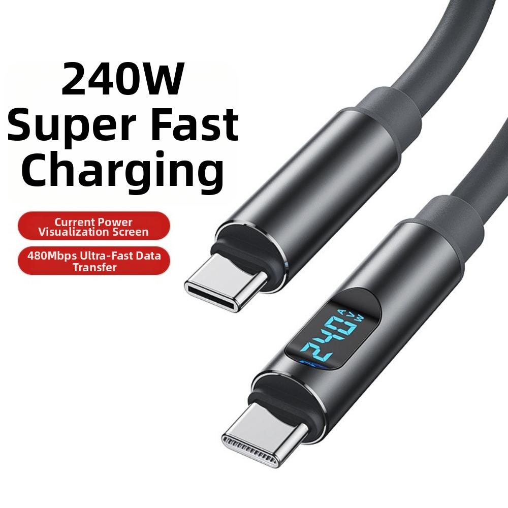 1.2m/1.8m Data Cable Converter LCD Dynamic Display Type-C Cable 240W Super Charging Cable