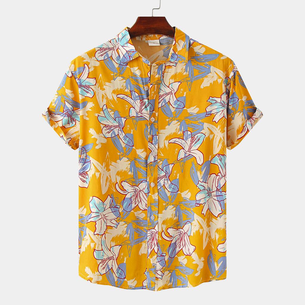 Новая летняя мужская рубашка с короткими рукавами и гавайским принтом больших размеров