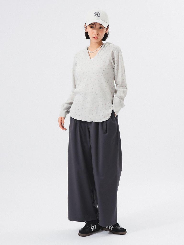 Beams Boy Women's L/S Tee Floral Thermal Hoodie, LT.GREY, One Size