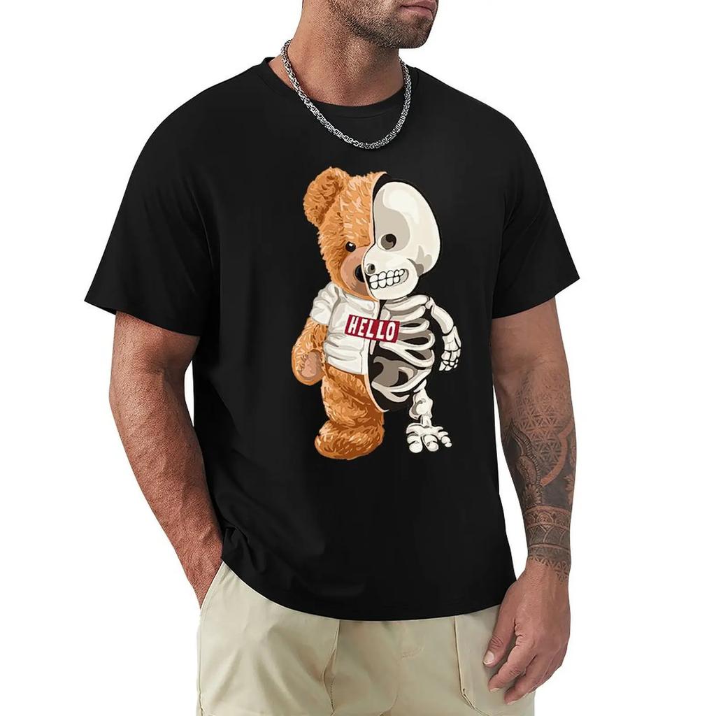 Футболка Hello Skeleton Teddy Bear Футболка Harajuku с коротким рукавом 100% хлопок Графика Футболка Топы