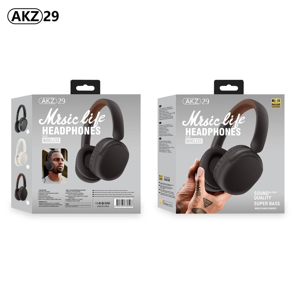 Беспроводные полноразмерные Bluetooth-наушники AKZ-29 с FM-радио и увеличенным временем работы от аккумулятора (Модель 2024 года)
