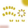 24x Glossy Full Cover False Nail Short Square Press On Nail Flowers Stick on Nail Yellow Acrylic Nail