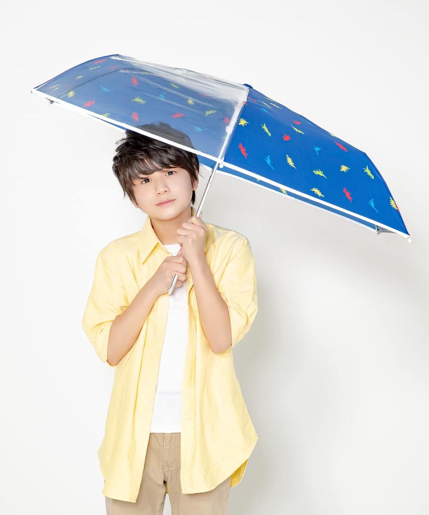 Estaa Детский складной зонт с прозрачным окном, ветрозащитный, для детей и мальчиков, светоотражающая лента в виде динозавра, предотвращает защемление пальцев, 50 см