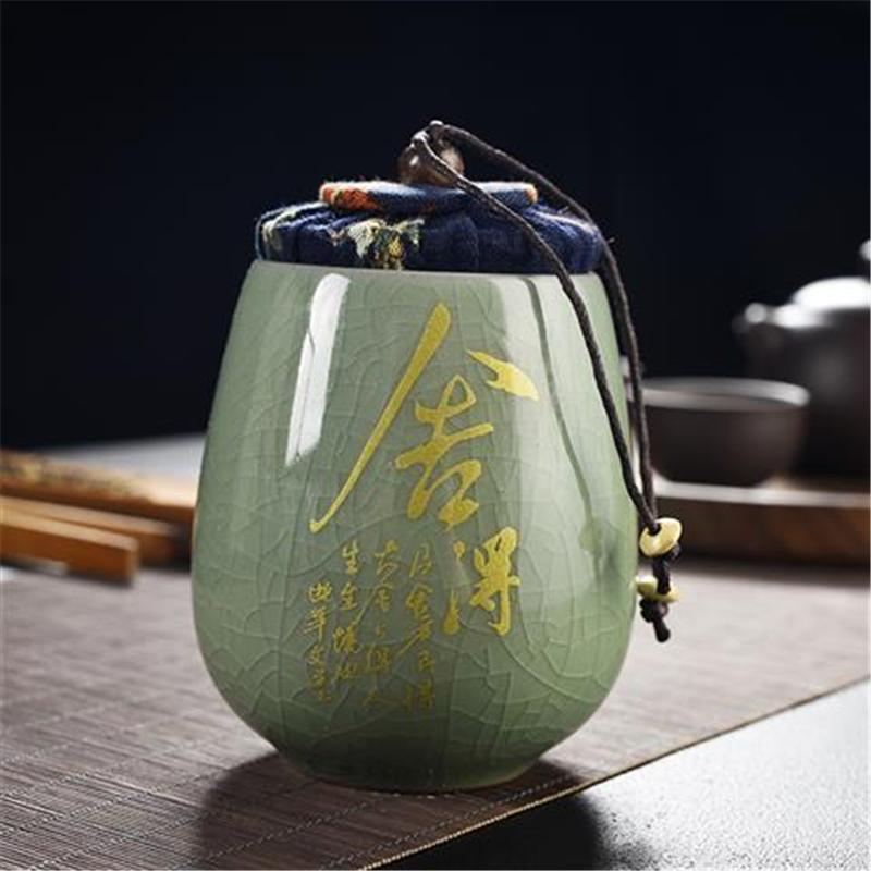 Чайница Ge Kiln Celadon, керамическая герметичная емкость для хранения в китайском стиле, декоративная фарфоровая банка для дома, влагостойкая банка для чая