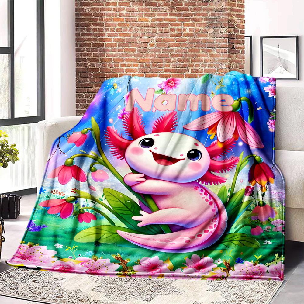 Axolotl Flower Garden Customize Your Name Blankets Soft Lightweight Multipurpose Blanket For Picnics Sofa Office Bed Living Room Gift For Friends And