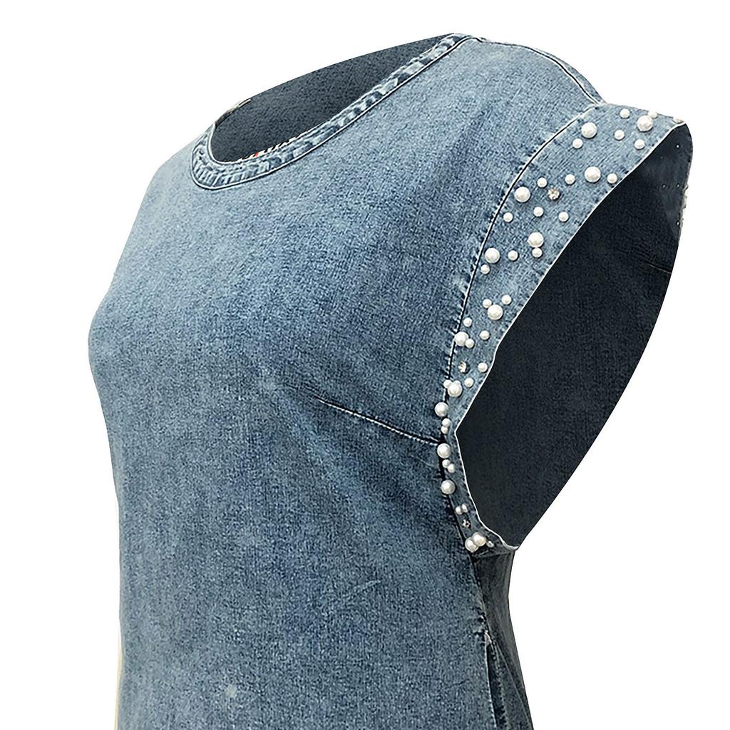 Women Casual Summer Sexy Round Neck Short Sleeve Slimming Loose Denim Dress