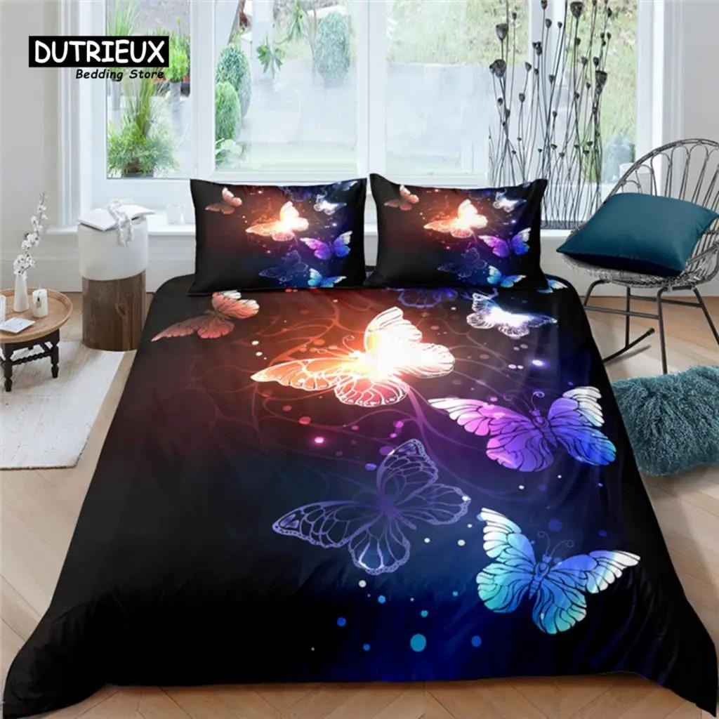 Главная Жизнь Роскошь Бабочка Принт 23 шт Мягкий Пододеяльник Наволочка Королева и Кинг Размер Детский Постельный Комплект EUUSAU Размер