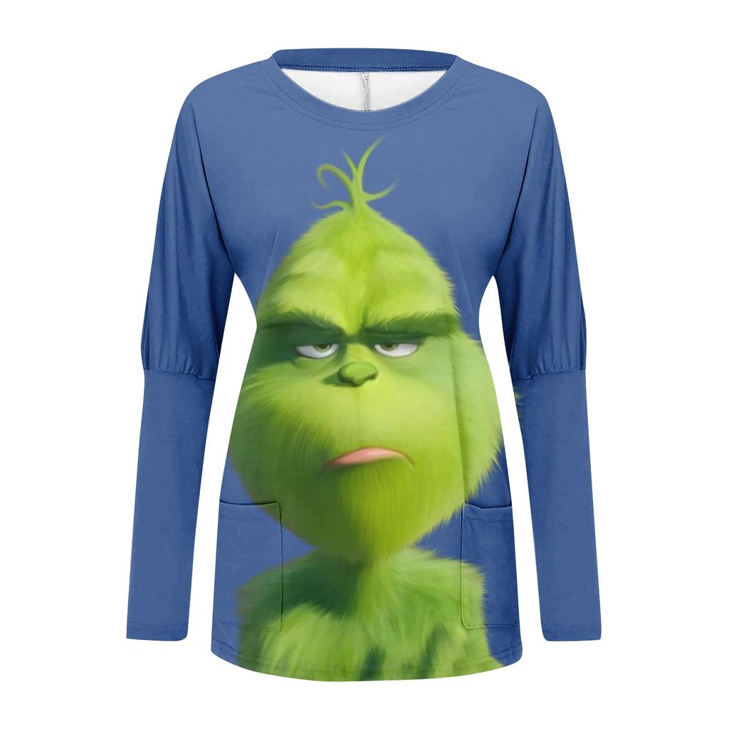 Женская футболка и весенне-осенние топы с круглым вырезом, длинными рукавами и карманным принтом стандартного кроя