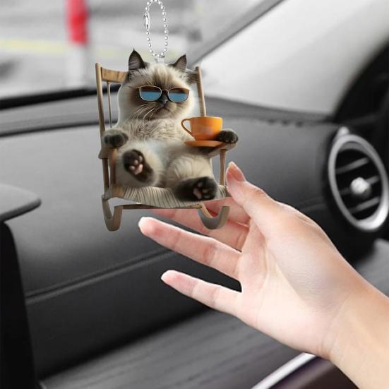 Кресло-качалка, подвесное украшение в виде кота, домашняя рождественская елка, зеркало заднего вида автомобиля, 2D, плоский акриловый котенок, подвесное украшение, мультяшное животное, кулон