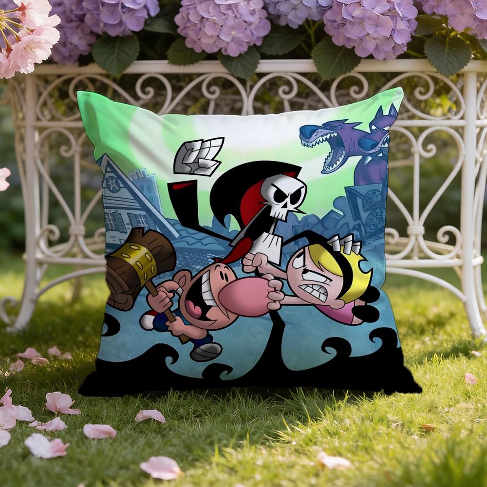 B-Billy & Mandy'sAdventure Cushion Cover Home & Car Dual-Scene Pillow Cover: Reversible for Premium Comfort