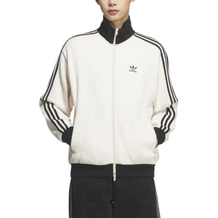 adidas Оригиналы Вафельная Молния Полоска Логотип Свободная Куртка с Длинным Рукавом Унисекс куртки KQ6864