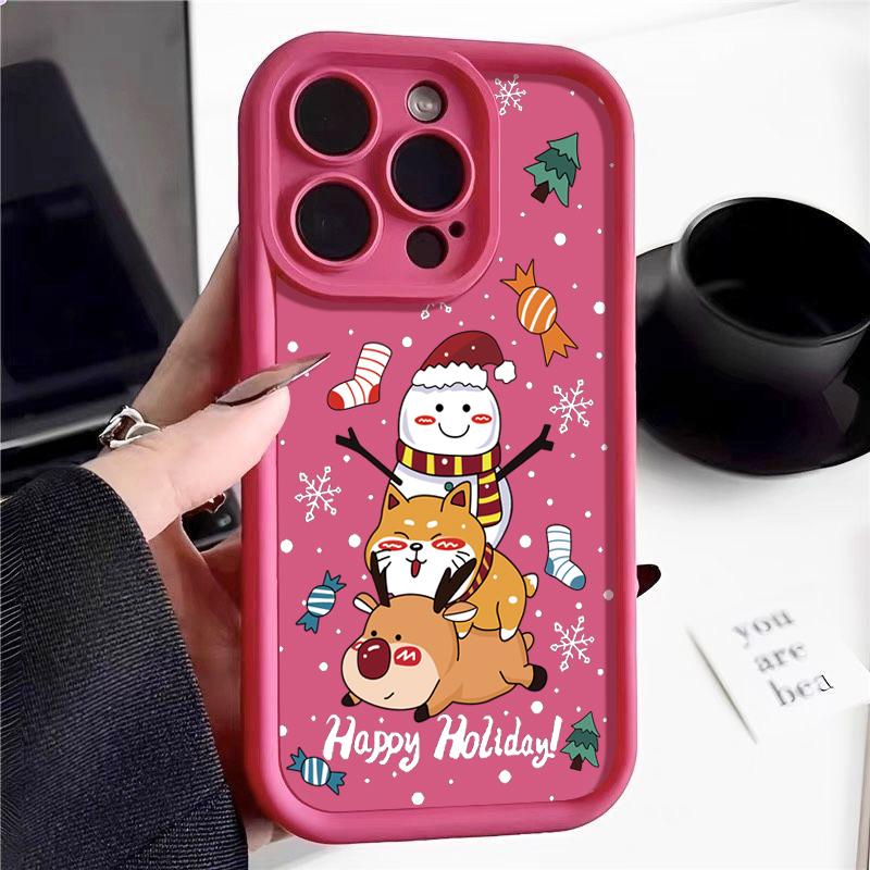 Чехол с рисунком рождественского лося и снеговика для iPhone 16 Pro 15 14 Plus 13 12 11 Pro Max Xr Xs X 8 7, защита линз, мягкий ударопрочный однотонный чехол из ТПУ