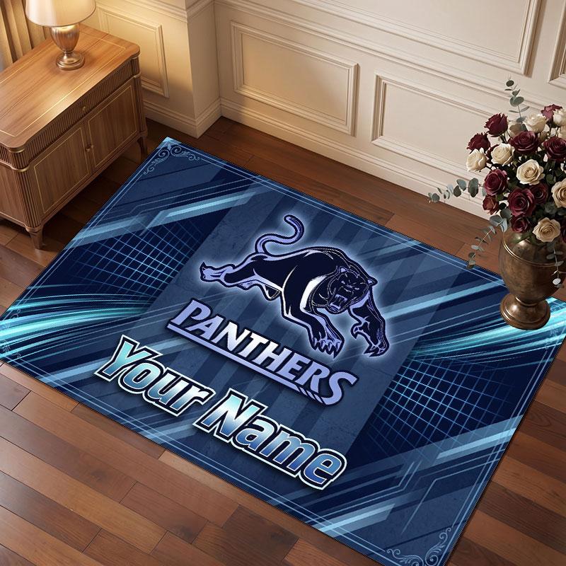 Penrith Panthers Personalized Crystal Velvet Carpet, Customized Name Text Soft Anti‑Slip Rug for Living Room Bedroom