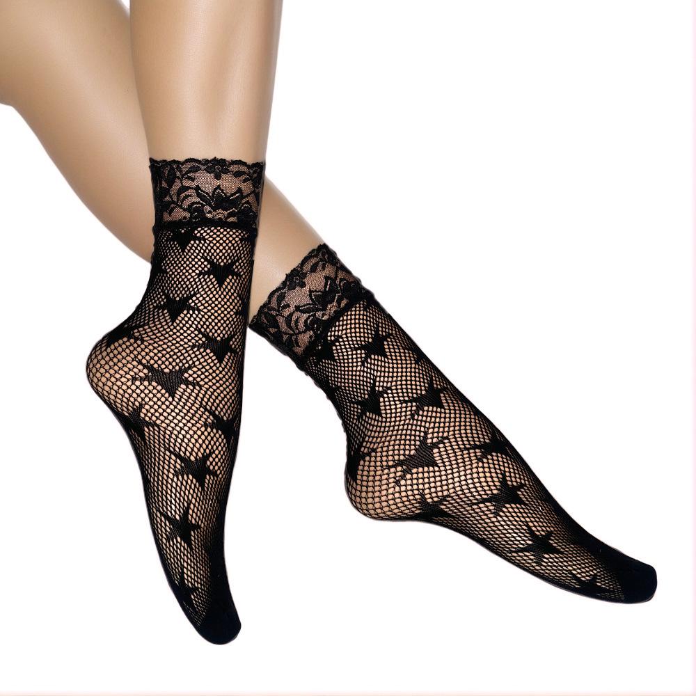 Летние кружевные носки-сетка до щиколотки Black Pearl - Дышащие, невидимые чулки больших размеров