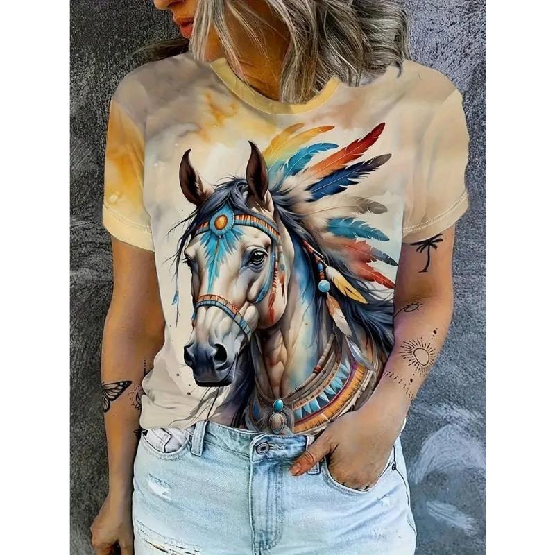 Color Animal Short Sleeve Crew Neck Short Sleeve Fashion Women's Clothing 3D Animal Color Printing Crew Neck T-Shirt Tops Daily Wear