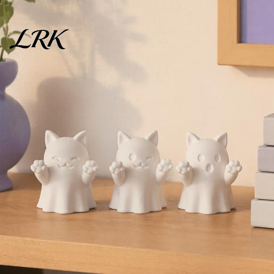 Неокрашенные Хэллоуинские Украшения 3D Печатная Милая Фигурка Кота-Призрака, Подмигивающая Улыбка Сюрприз Жуткий Декор, Нишевые Элементы Праздничного Оформления Белый Цвет