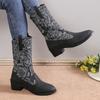 Женские ботинки большого размера с ретро-принтом, осенне-зимние новые модные комбинированные ботинки на толстом каблуке, ботинки-рыцари, модные ботинки