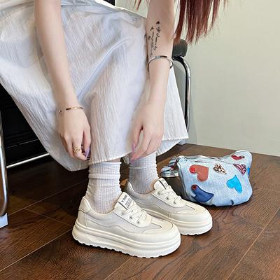 Наступая на дерьмо толстоподошвенные кожаные сетчатые маленькие белые туфли женские 2025 новая весна и лето сетчатые дышащие повседневные кеды желтый Forrest Gum