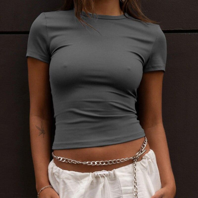 Y2K Топ, белая повседневная рубашка, сексуальная футболка с круглым вырезом и коротким рукавом, модные футболки, универсальная одежда, пуловеры, футболки 25939