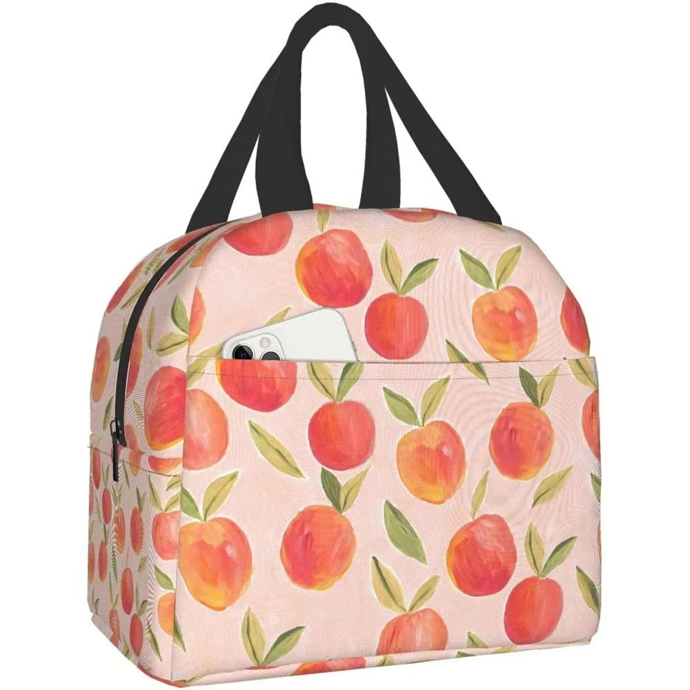 Peach Bright Orange Watercolor Cute Insulated Lunch Box Cooler Tote for Adults Work Office School Picnic Beach Reusable Lunchbox