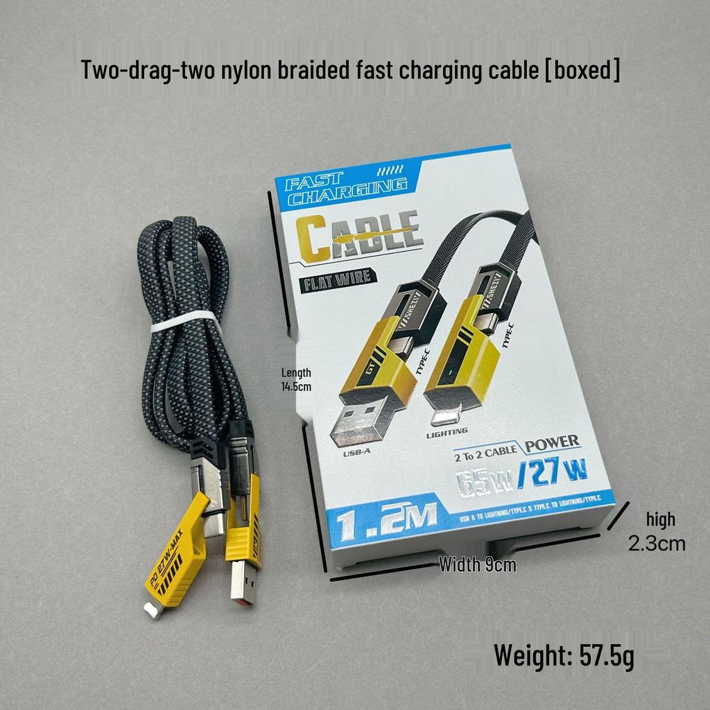 Кабель для передачи данных и сверхбыстрой зарядки 4-в-1 мощностью 65 Вт для устройств Apple и Huawei