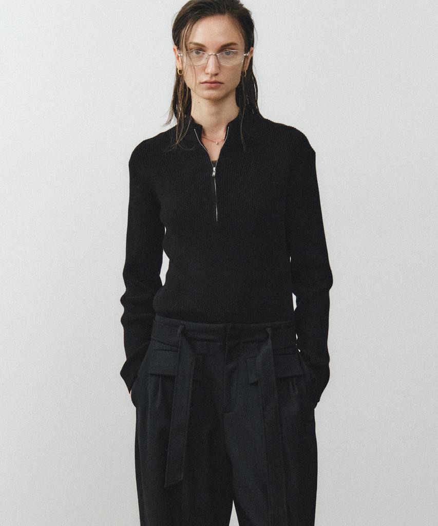 NOIRER FOR WOMAN Cotton Zip-Up Knit T-Shirt (Black)