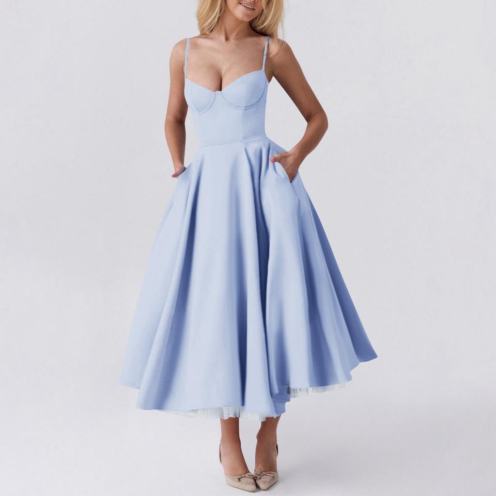 Женское модное однотонное платье принцессы с сеткой и двухслойным платьем на подтяжках