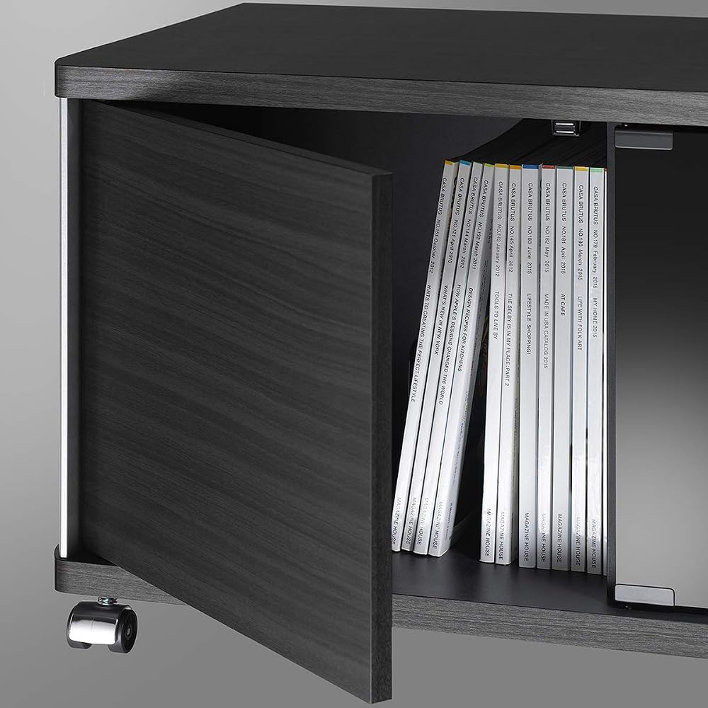 Asahiwood TV Stand GD ~60-inch, Ash Gray, 140cm (W) x 39cm (D) x 31.8cm (H), with Door, Tempered Glass, Shatterproof Film, and Casters, AS-GD1400L