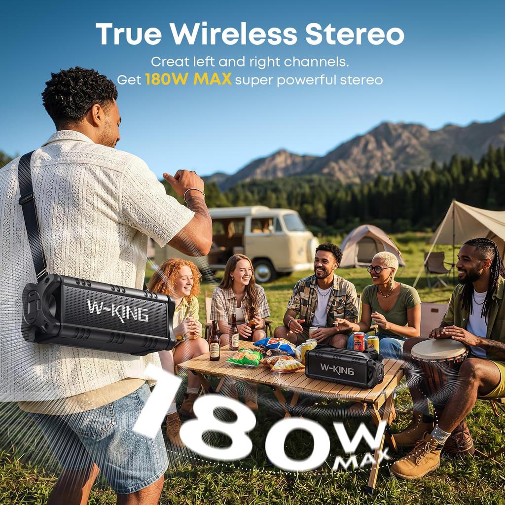 50W Bluetooth IPX6 Waterproof Portable Wireless Speaker with Deep Hours Continuous Playback Enhanced Bass Pairing Power Bank Bluetooth Microphone TF