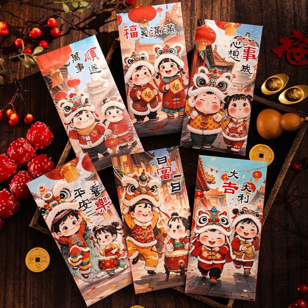 6pcs Traditional New Year Red Envelopes Cartoon Panda Red Packet Lunar New Year Gifts