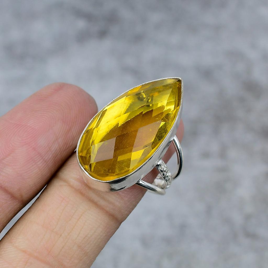 Citrine Gemstone Handmade 925 Sterling Silver Jewelry Ring Size 8 M-259