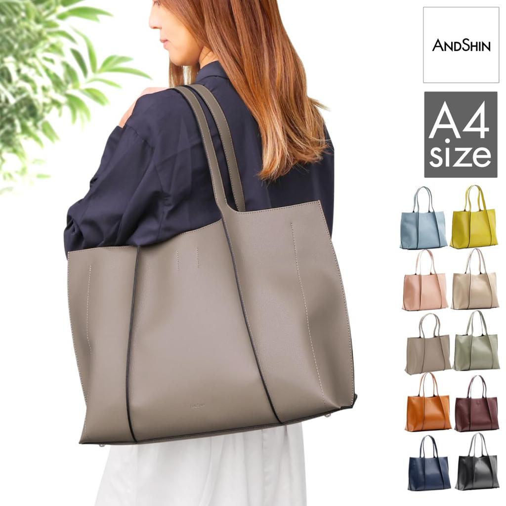 Lightweight Tote A4 Large Zipper Commuter Bag A0001 [ANDSHIN] [Andshin] Bag, Size, Capacity, Women's Bag, Closure, (Black)