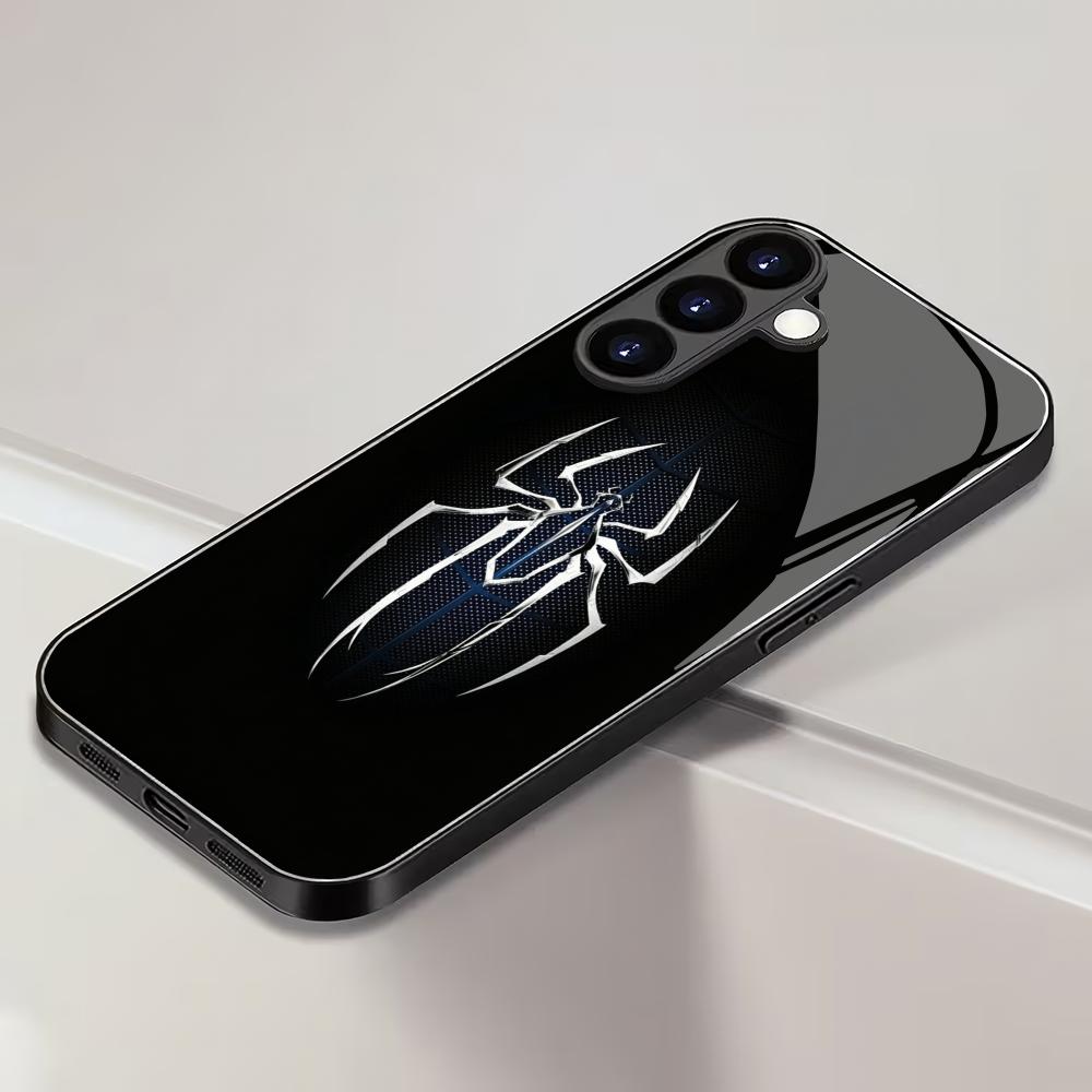 Черный стеклянный чехол для телефона с узором «Паук», подходит для Samsung Galaxy S26 S25 S24 S23 S22 S20 FE/Ultra/Plus, противоударная задняя крышка