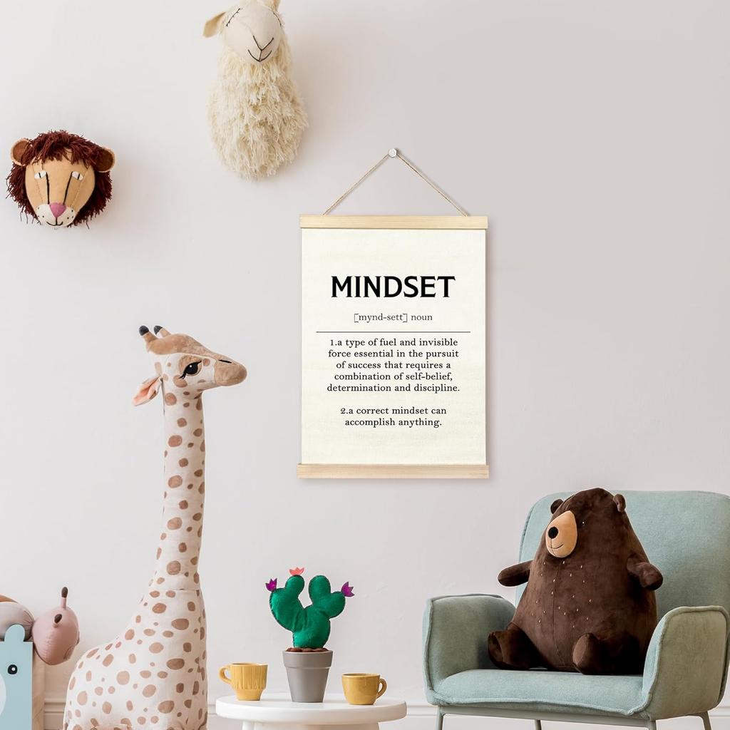 TAEDIN Mindset Motivational Definition Poster Hanger Frame, pirational Wooden Canvas Artwork Mental Health Print Hanging Sign, Positive Quotes for