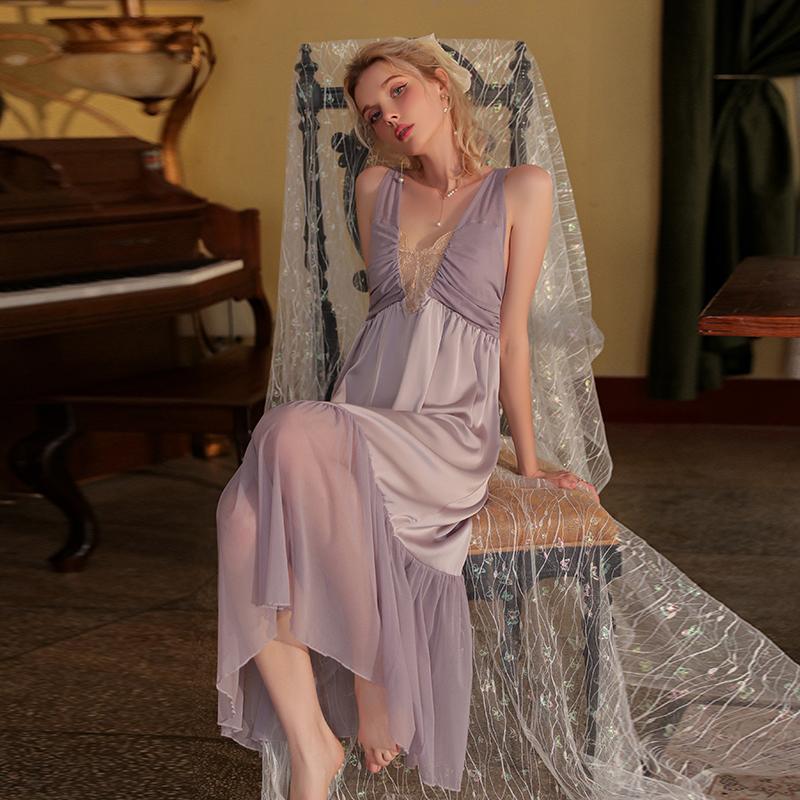 Сексуальная пижама женская пижама с подкладкой однотонная пижама шелковое платье женская открытая спинка глубокий V ночная пижама женская