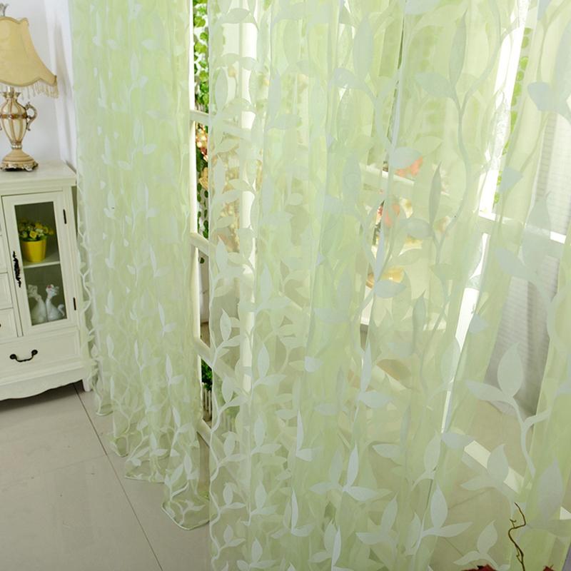 95x200cm Elegant Modern Tulle Curtains For Living Room Bedroom Kitchen Green Leaf Sheer Curtains For Window Tulle Curtains Drap
