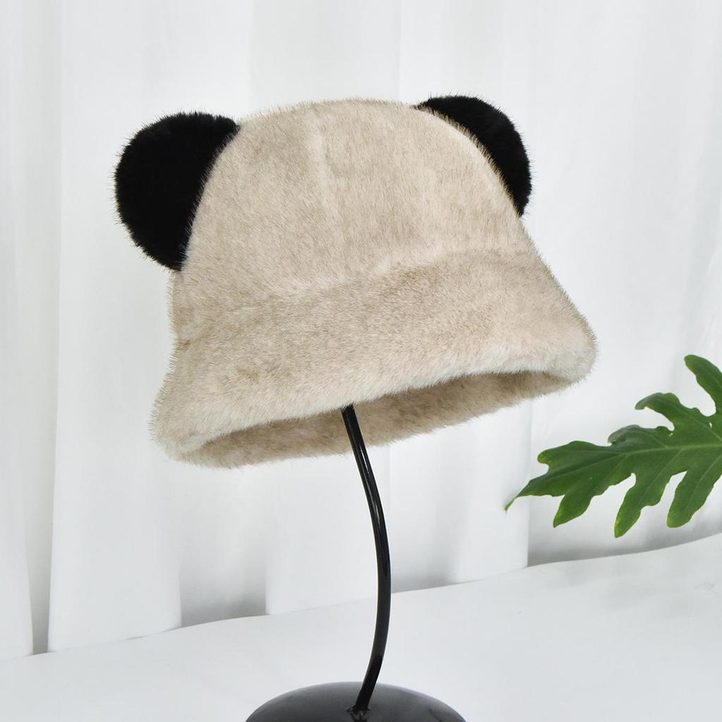 A Faux Mink Fur Environmentally Friendly Artificial Fur Bear Ear Hat for Women with Thick Winter Ear Protection