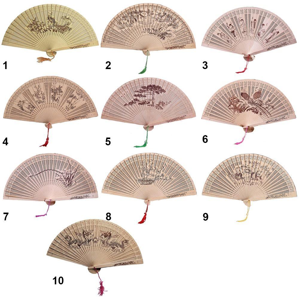 Сандаловое дерево окрашенный деревянный веер китайский стиль ретро складной веер подарочный полый резной складной веер