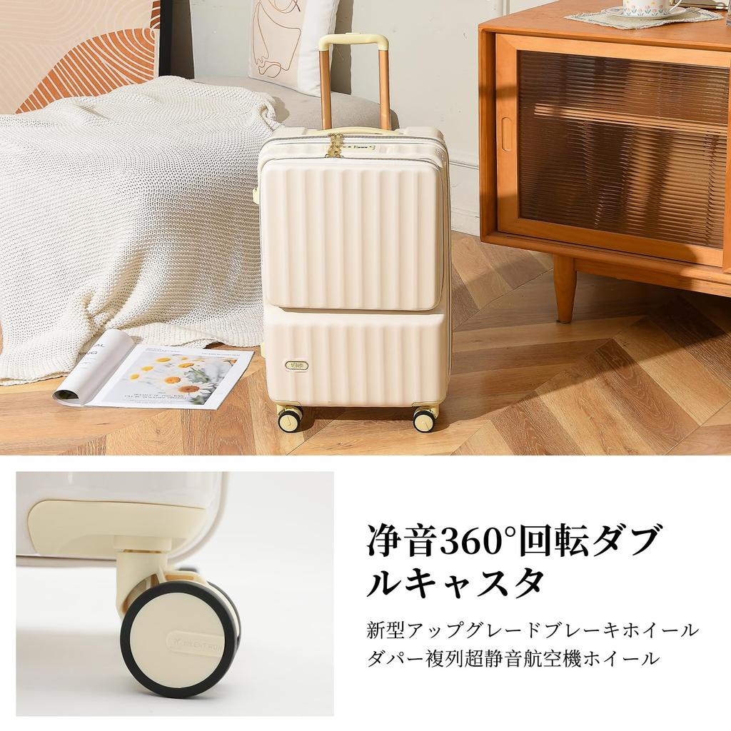 [GGQAAA] Lightweight Suitcase with Top-Opening Function, Beautiful Colors, Convenient Carry-On for Women (White, Small Size/1-3 Nights/37L)