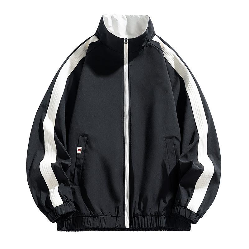 Куртка с воротником-стойкой, мужская, весенняя, новая, стильная, двусторонняя, полосатая, свободная, модная, брендовая, универсальная, большого размера, модный топ