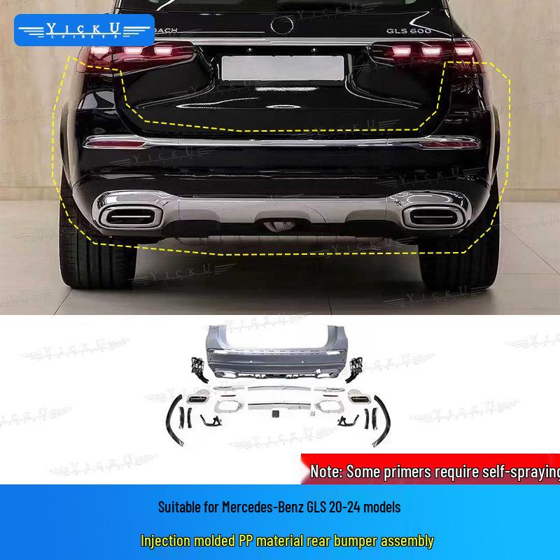 Compatible Mercedes-Benz GLS Maybach Body Kit: Grille, Bumpers, Rear Lip, Tailpipes, Fog Light Surrounds.