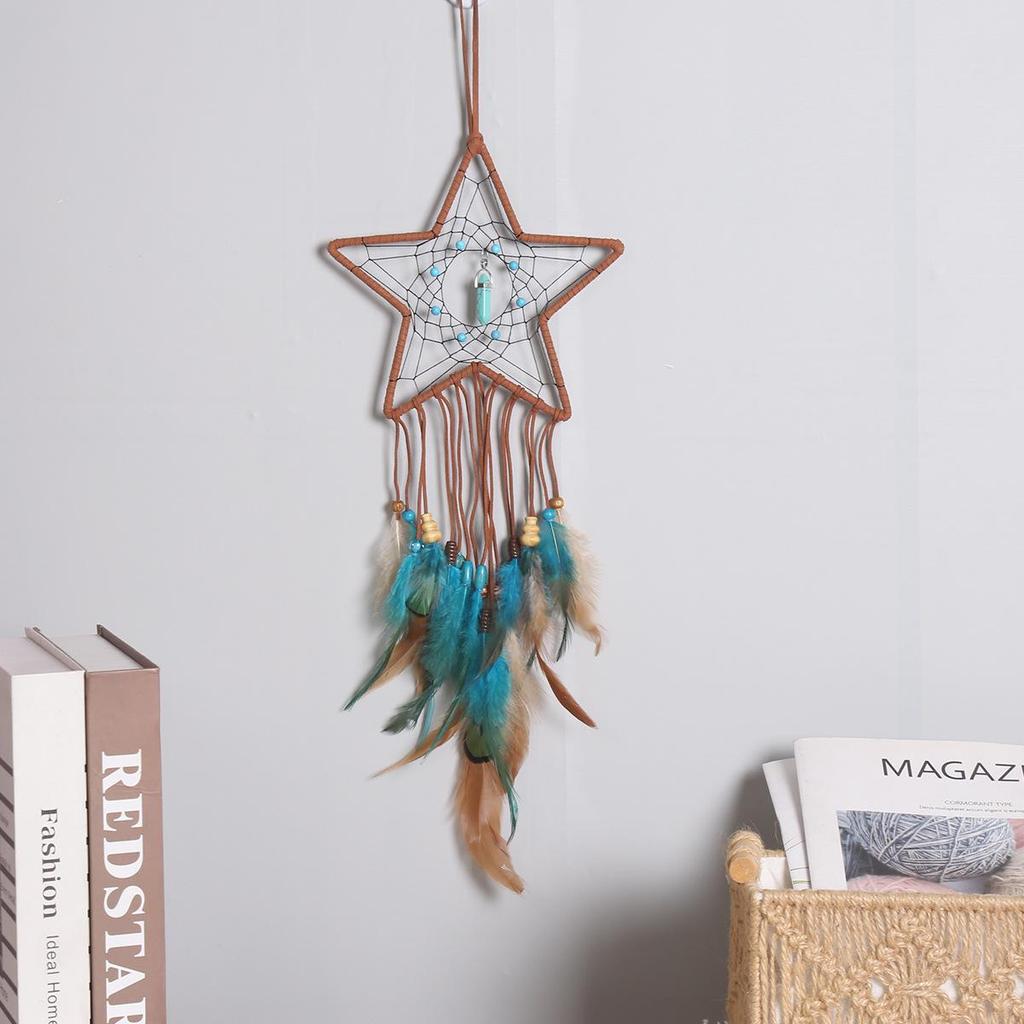Vintage Turquoise Dream Catcher with Crescent Star Pendant for Wall or Room Decor