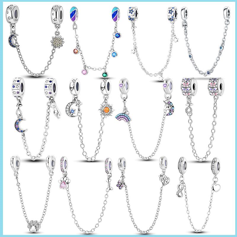 Top Sale Safety Chain 925 Sterling Silver Sun Moon And Stars Safety Chain Fits Pandora Bracelet Fine Women For Fashion Jewelry