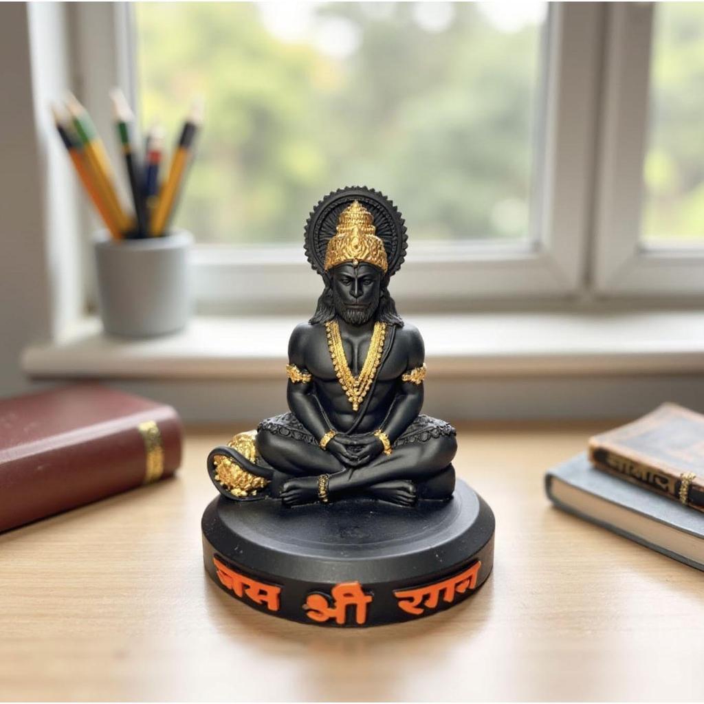 Hanuman Idol for Home Temple & Office Desk | Hanuman Murti for Car, Positivity, Strength & Vastu Protection (Black Matte Finish, 10cm Height,)