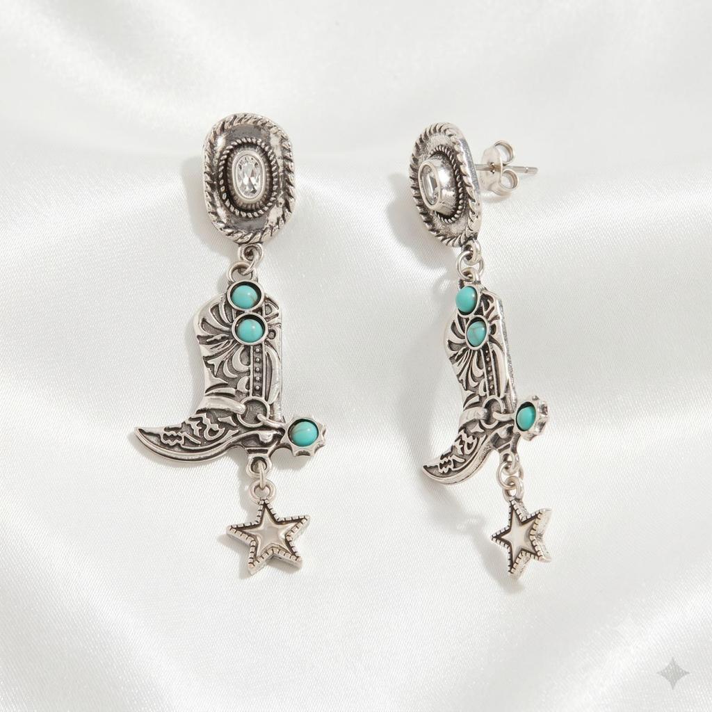 Hot-selling cowboy boots, hat, earrings, alloy earrings, retro ethnic style, commuting daily jewelry, women's stud earrings