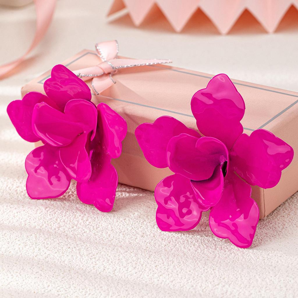Rose Red Statement Floral Earrings for Women's Party Wear