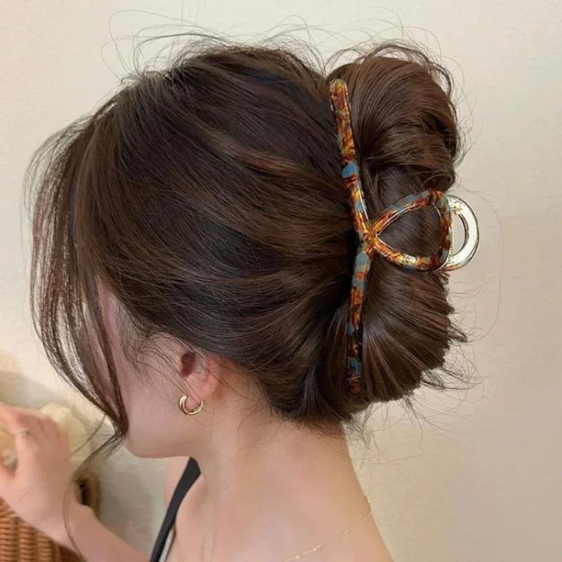 Большая французская ацетатная заколка-краб в ретро-стиле, из сплава, заколки-акулы, элегантный минималистичный головной убор, ложка для затылка, заколка для кудрявых волос